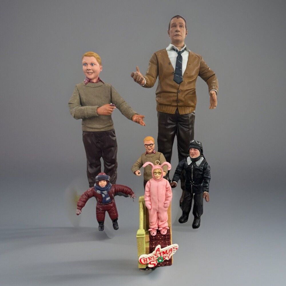Christmas Story Figurine Set Bundle Tested and work Ralphie, Old Man Lamp Bunny
